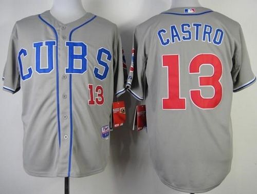 Cubs #13 Starlin Castro Grey Alternate Road Cool Base Stitched MLB Jersey - Click Image to Close